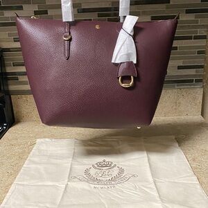 Lauren Ralph Lauren Burgundy Tote with Gold Accents Bordeaux Merlot color